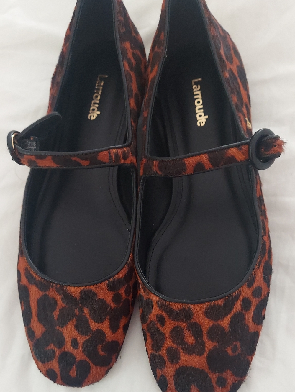 NEW Without Tags!  Larroude Leopard-Print Mary Jane Flats in Brown and Black